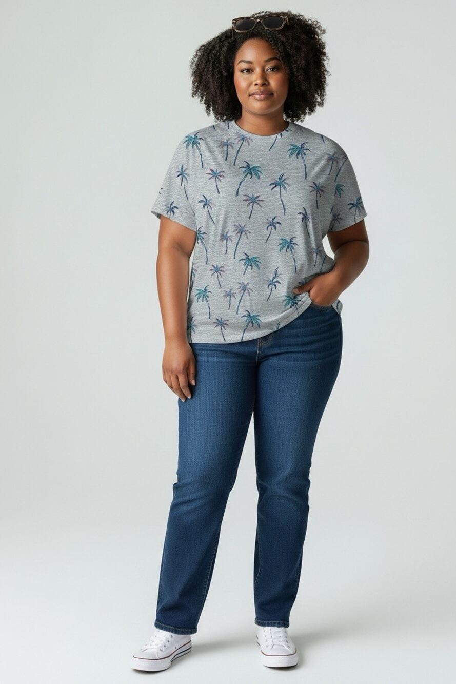 Torrid Plus Classic Fit Gray Palm Tree Tropical Coastal Tee T-shirt Size 2